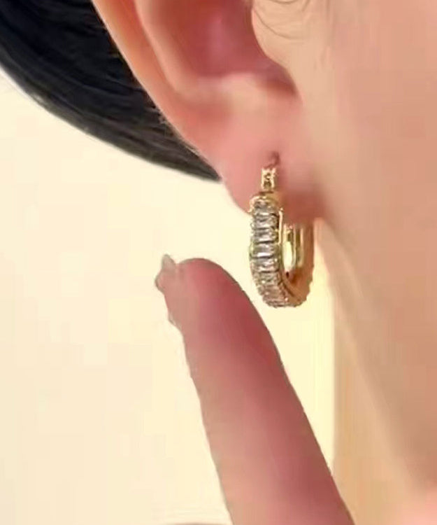 Gold Copper Alloy Zircon Pearl Drop Earrings