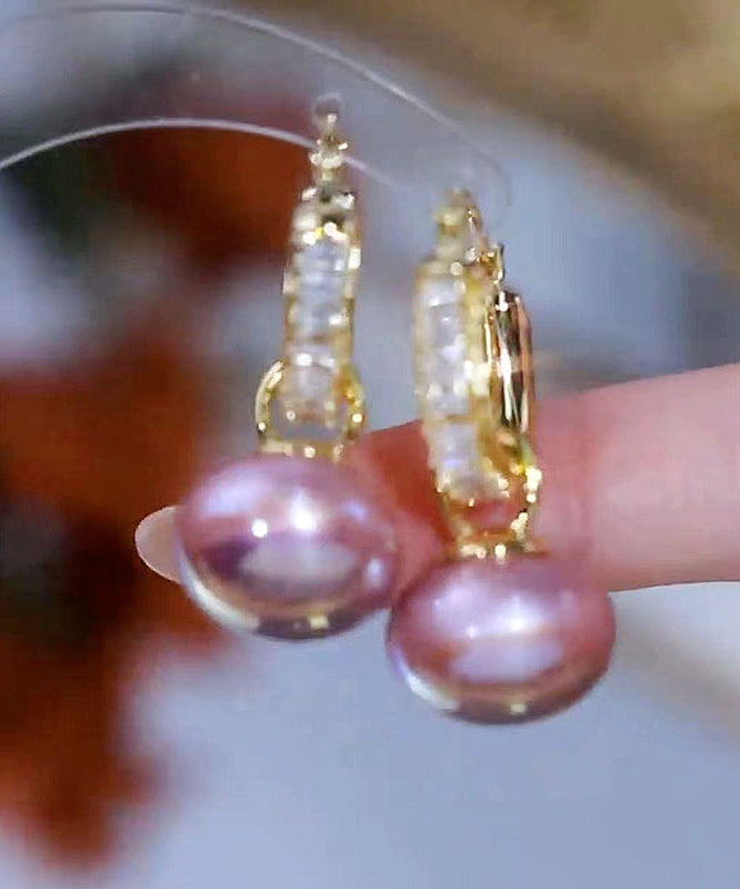 Gold Copper Alloy Zircon Pearl Drop Earrings