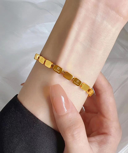 Gold Stainless Steel Love Square Snake Bone Chain Bracelet