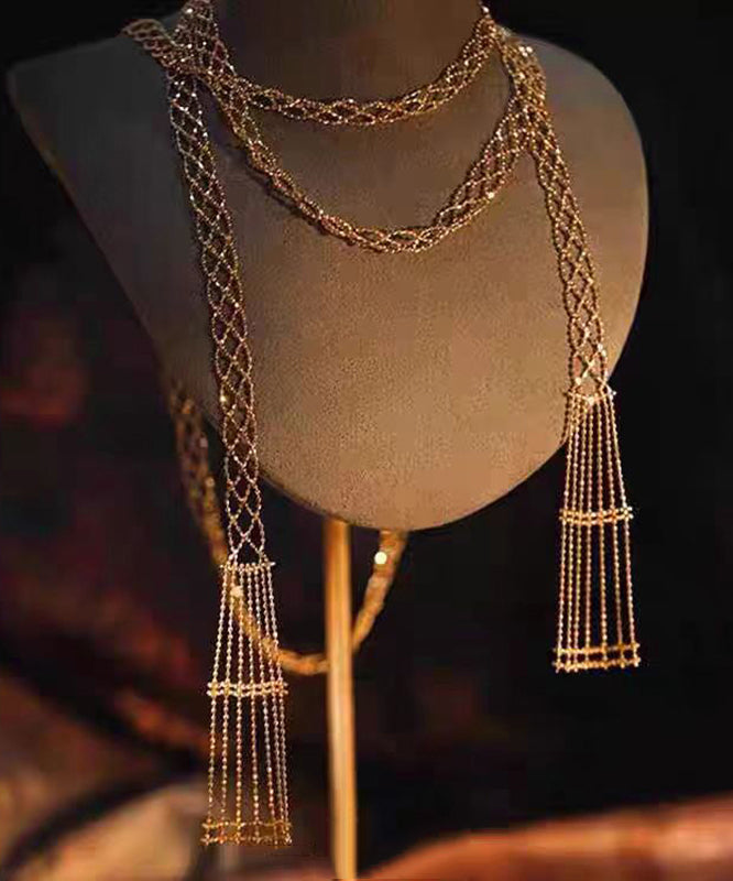 Gold Sterling Silver Overgild Chain Hollow Out Necklace Yu011