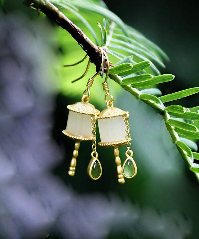 Gold Sterling Silver Overgild Jade Tassel Drop Earrings Gh1016