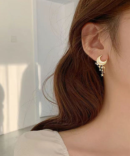 Gold Sterling Silver Overgild Zircon Moon Star Drop Earrings
