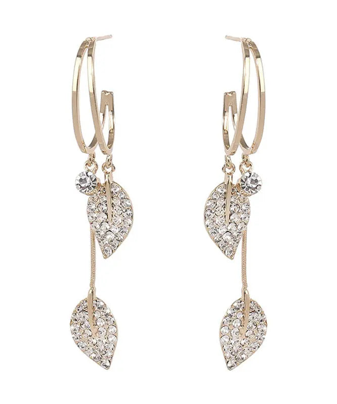 Sterling Silver Zircon Leaf Drop Earrings