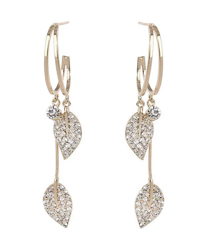 Sterling Silver Zircon Leaf Drop Earrings