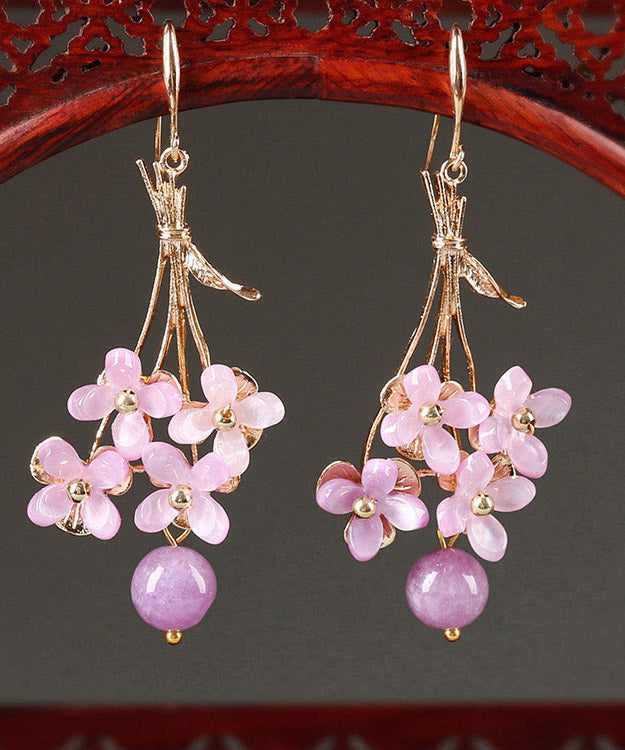 Light Purple Copper Overgild Flower Drop Earrings