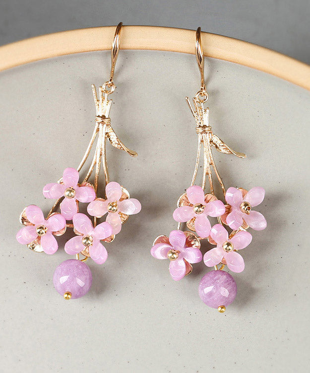Light Purple Copper Overgild Flower Drop Earrings