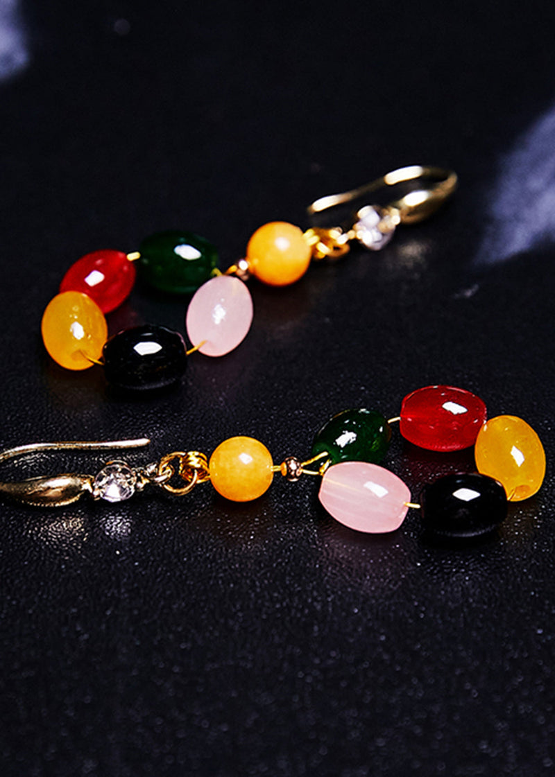 Multicolour Gem Stone Fine Beeswax Drop Earrings