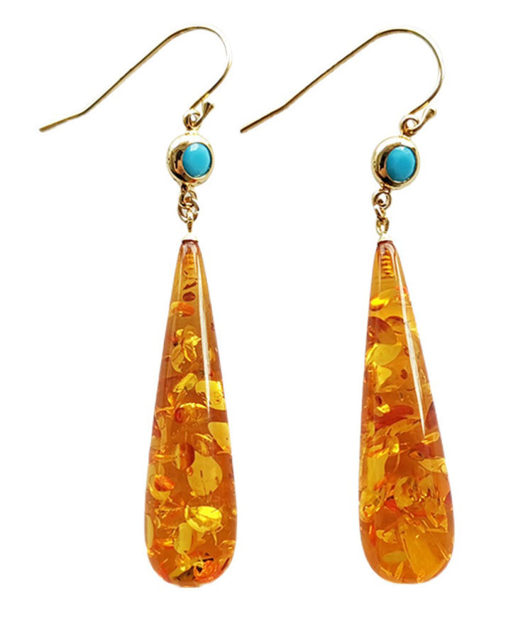 Orange Amber Water Drop Drop Earrings Tw1015