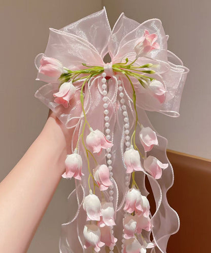 Pink Alloy Bow Lily of the Valley Tassel Hairpin