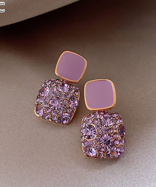 Purple Metal Gem Stone Stud Earrings