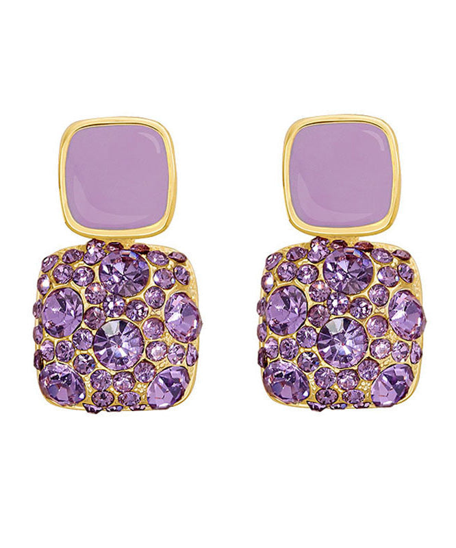 Purple Metal Gem Stone Stud Earrings