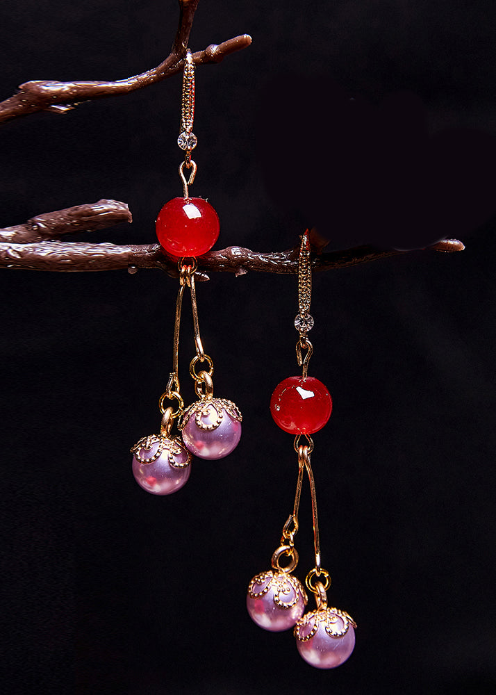 Purple Pearl Zircon Drop Earrings
