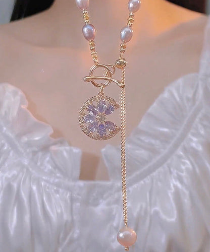Purple Sterling Silver Overgild Zircon Pearl Tassel Lariat Necklacefine Silk Sterling Silver Broken Silver Gypsophila Necklace Et006
