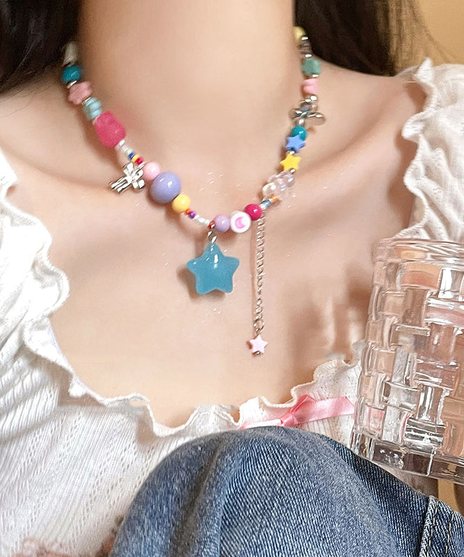 Beads Resin Copper Rainbow Pendant Necklace Love Tassel