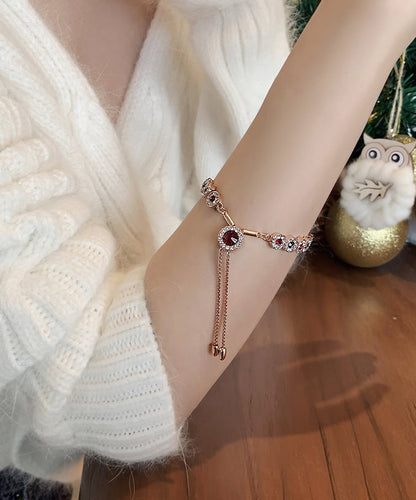 Red Sterling Silver Alloy Zircon Crystal Tassel Charm Bracelet Df1010