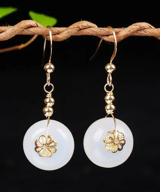 14k Gold Chalcedony Drop Earrings