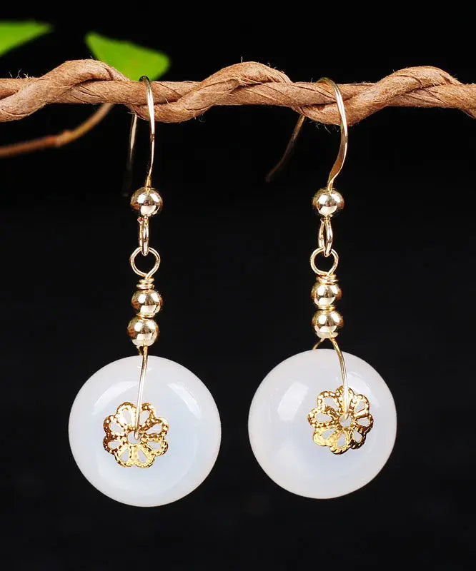 14k Gold Chalcedony Drop Earrings