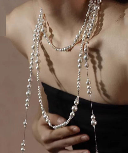 White Alloy Pearl Crystal Gratuated Bead Necklace Yr003