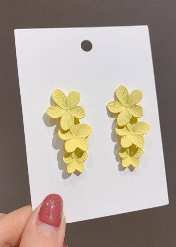 Yellow Layered Design Metal Drop Earrings