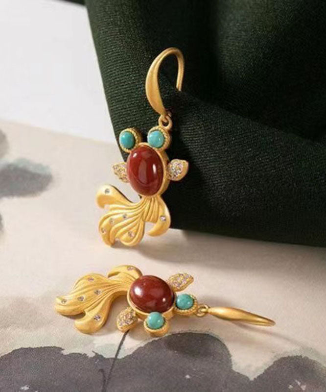 Yellow Sterling Silver Overgild Agate Zircon Turquoise Goldfish Drop Earrings