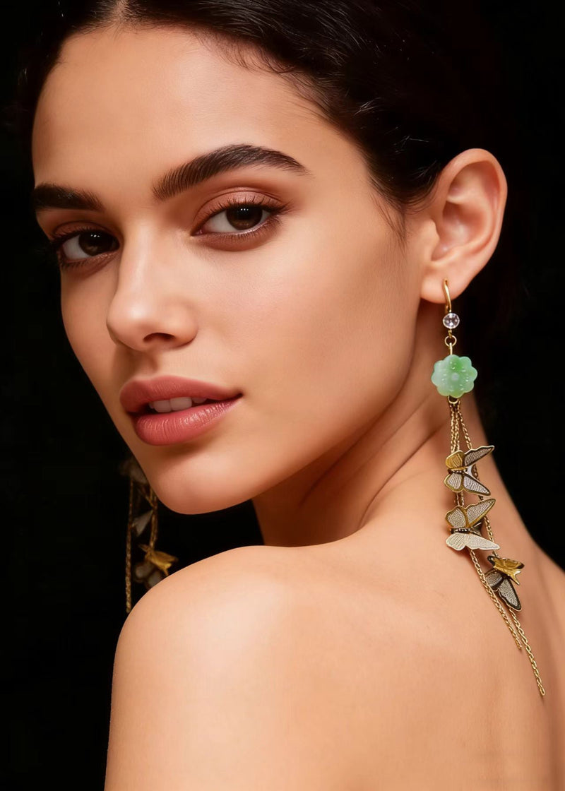 Butterfly Tassels Fine Jade Drop Earrings