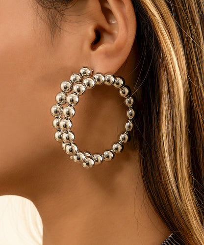Gold Metal Alloy Ball Hoop Earrings