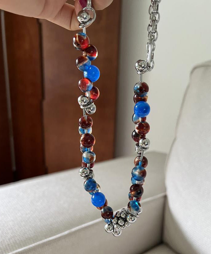 Multicolor Stainless Steel Acrylic Beading Gratuated Bead Necklace Wi010