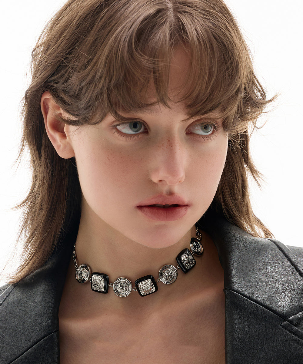 Silk Copper Overgild Dripping Glaze Coin Collar Necklace