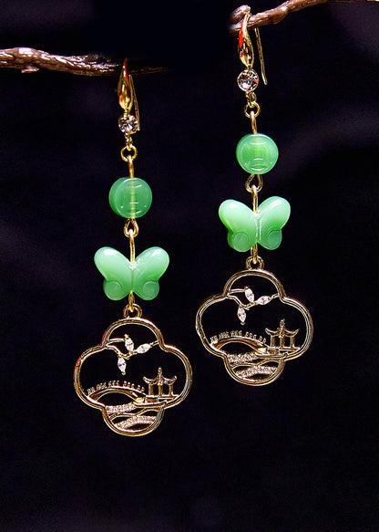 Butterfly Jade Collocation 14k Gold Drop Earrings