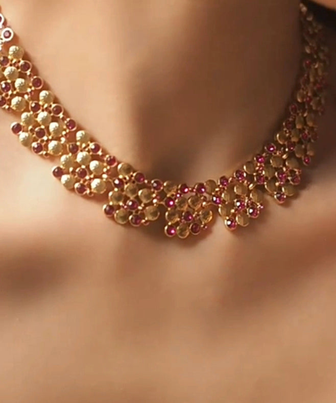 Colorblock Copper Overgild Gem Stone Gratuated Bead Necklace