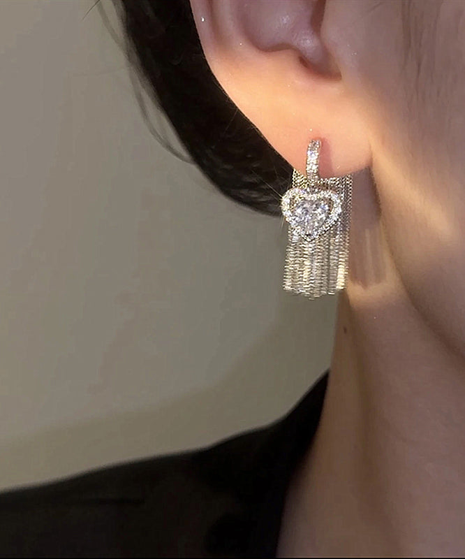 Copper Alloy Zircon Love Tassel Drop Earrings
