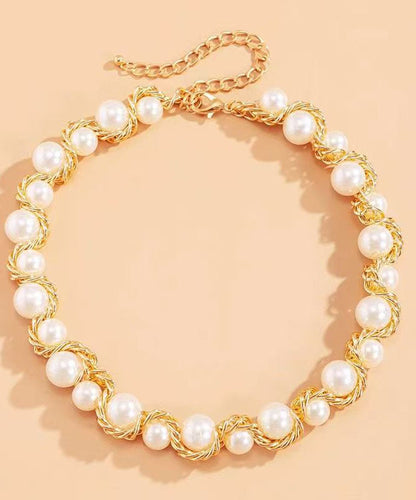 Bead Gold Copper Gratuated Pearl Alloy Necklace