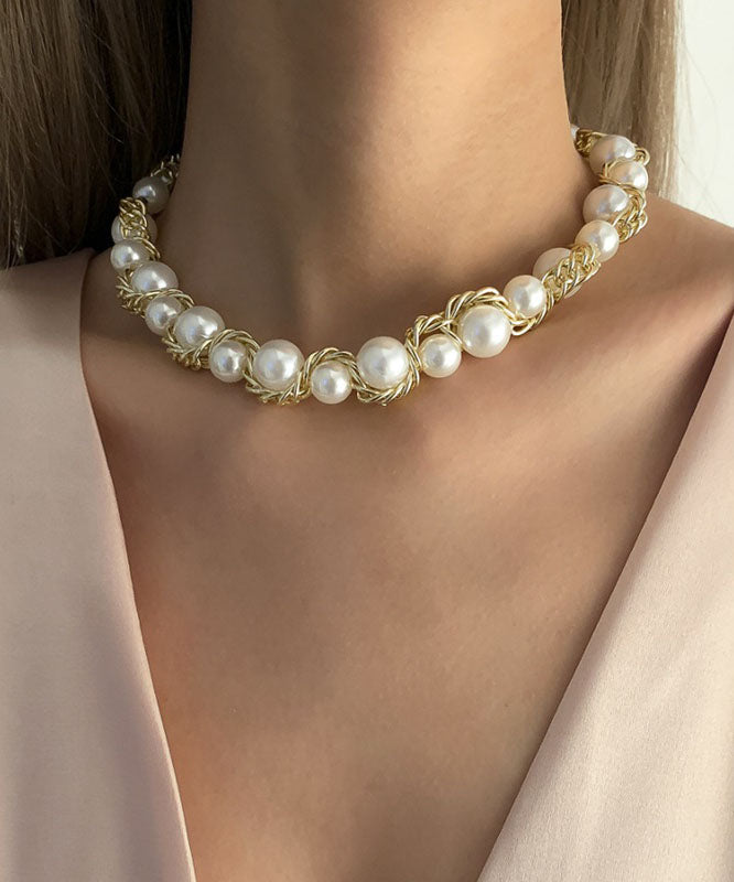 Bead Gold Copper Gratuated Pearl Alloy Necklace