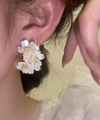 Gold Copper Alloy Shell Hoop Earrings