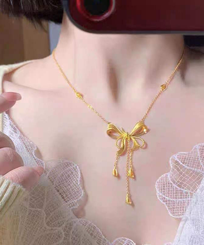 Gold Copper Overgild Bow Love Tassel Pendant Necklace