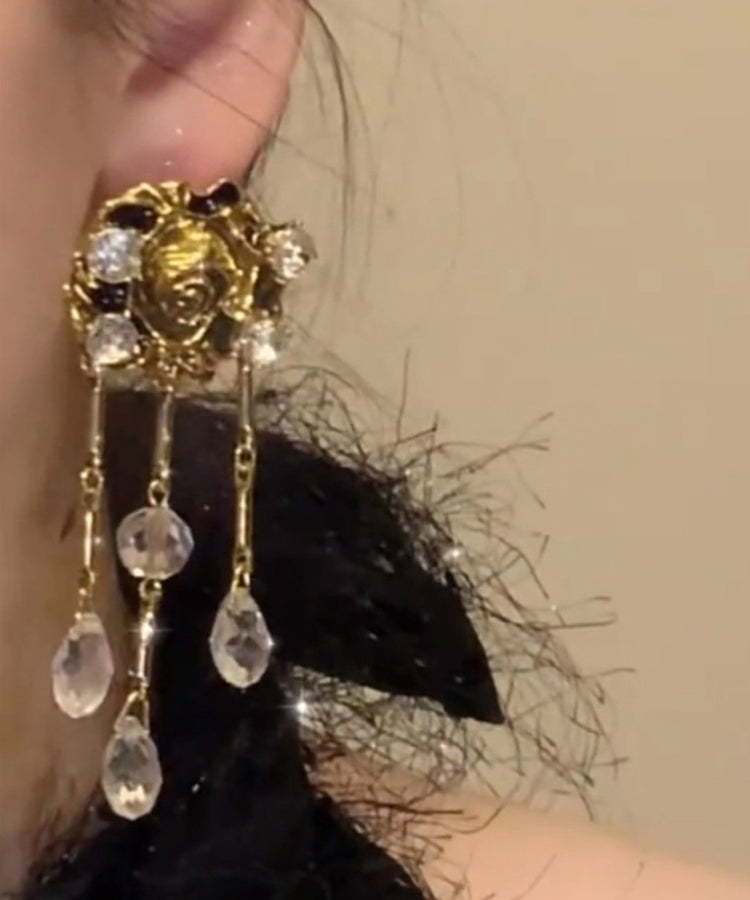 Gold Copper Overgild Crystal Tassel Drop Earrings