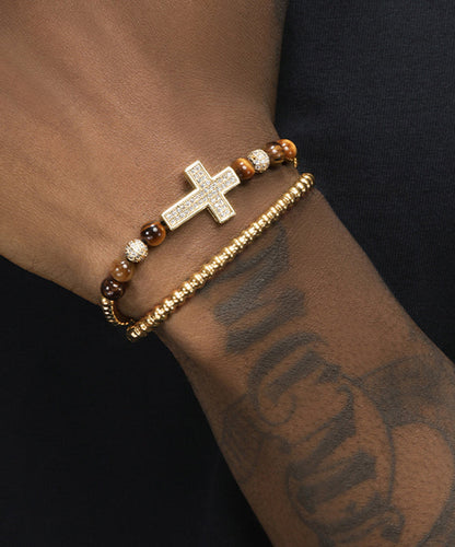 Gold Copper Overgild Zircon Cross Charm Bracelet