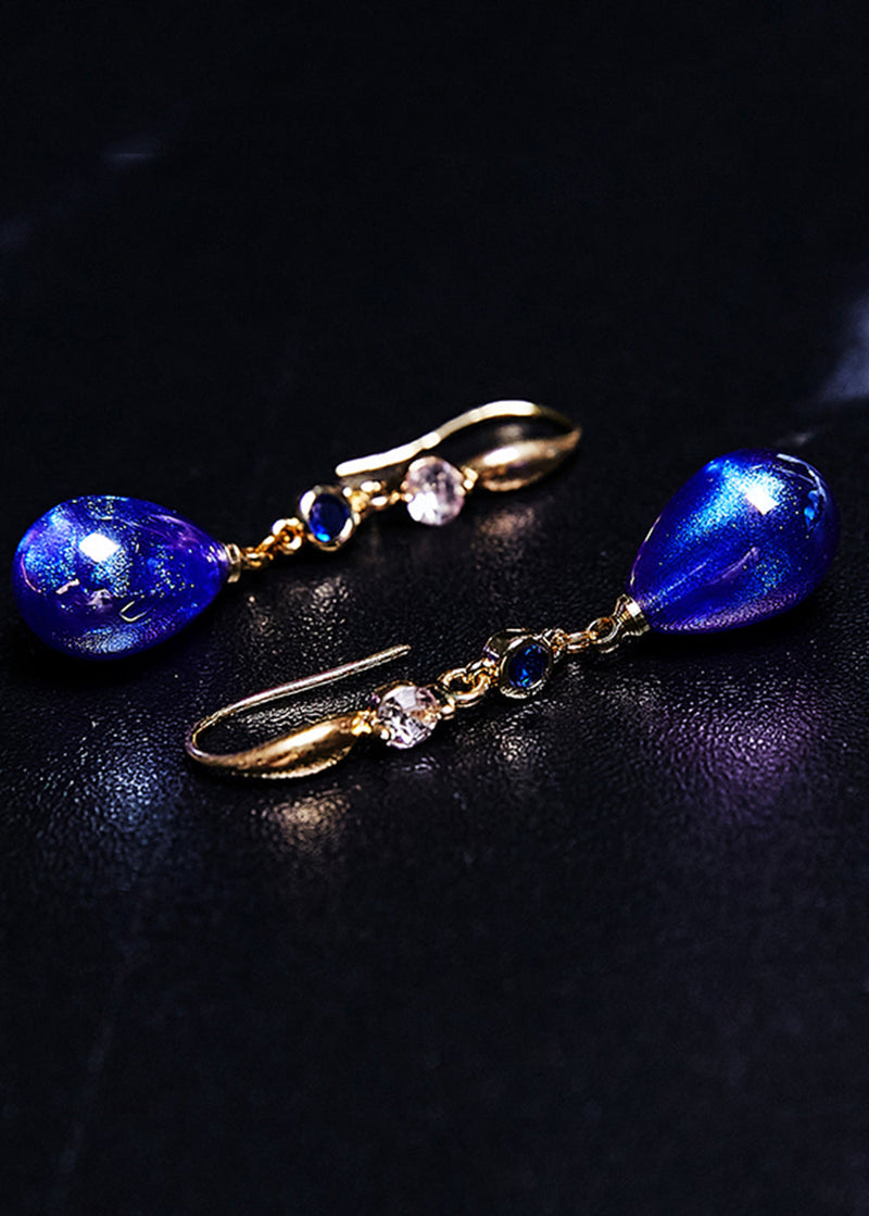 Peacock Blue Water Droplet Gem Stone Drop Earrings