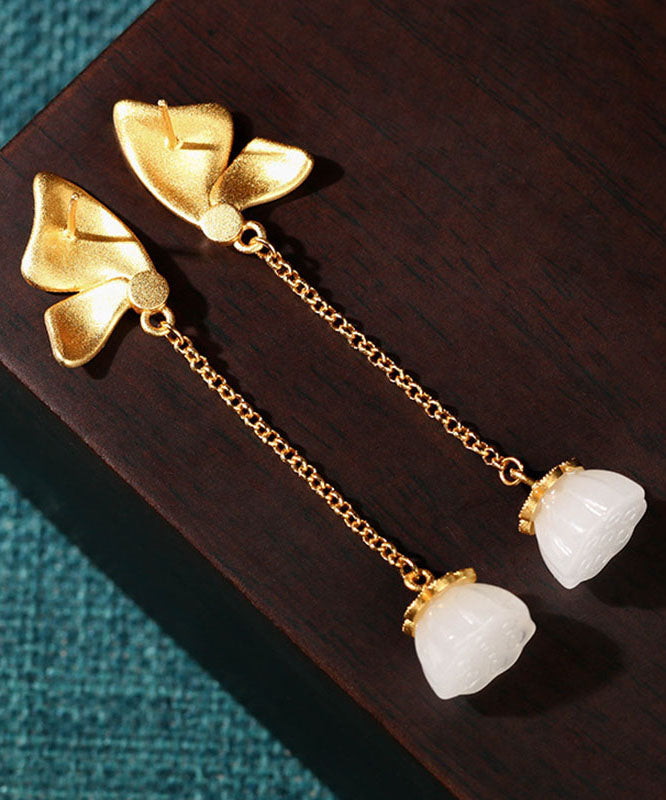 Purple Ancient Gold Enamel Jade Butterfly Drop Earrings