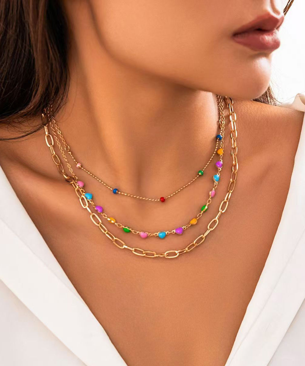 Rainbow Alloy Beading Broken Silver Love Three Piece Set Princess Necklace Rg014