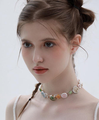 Rainbow Alloy Beading Button Princess Necklace Yd036