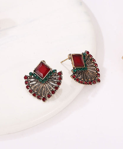 Rainbow Alloy Zircon Crystal Fan-shaped Stud Earrings