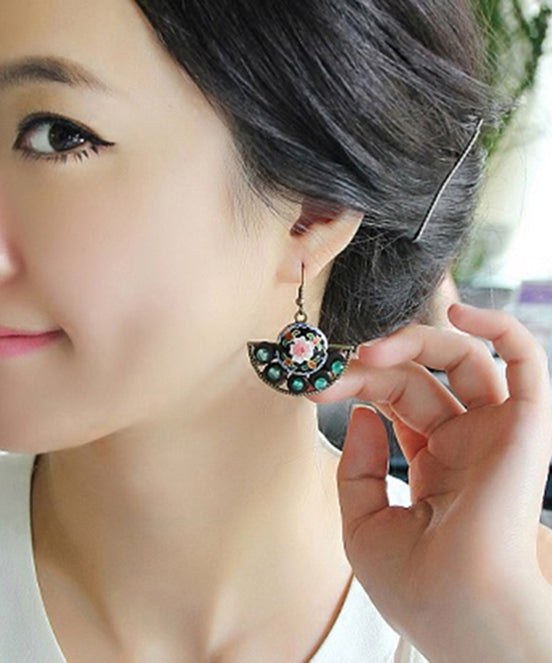 Retro Green Jade Patchwork Drop Earrings