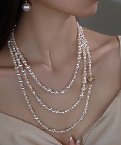 White Multilayer Pearl Graduated Bead Necklace