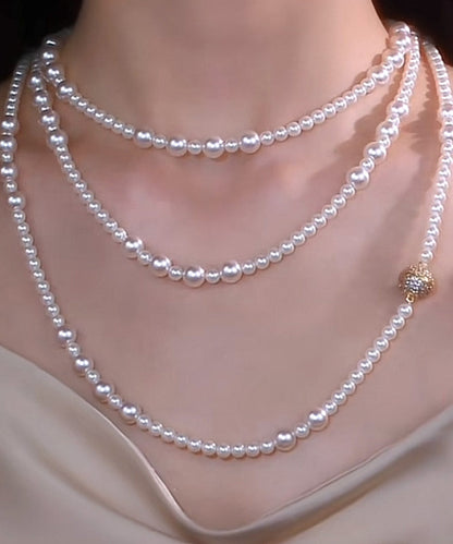 White Multilayer Pearl Graduated Bead Necklace