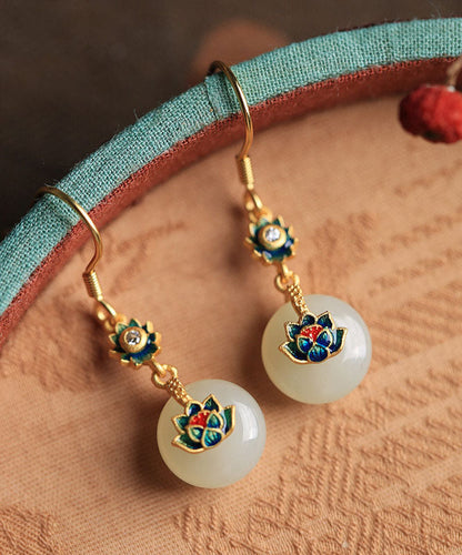 Boutique Blue Sterling Silver Overgilid Pearl Enamel Lotus Drop Earrings Tw1059