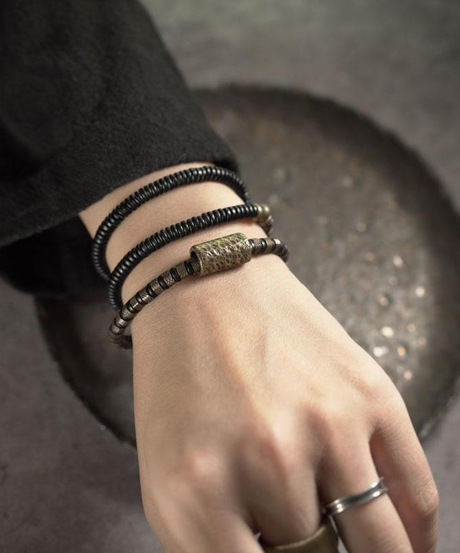 Boutique Colorblock Ancient Gold Copper Beads and Sandalwood Charm Bracelet