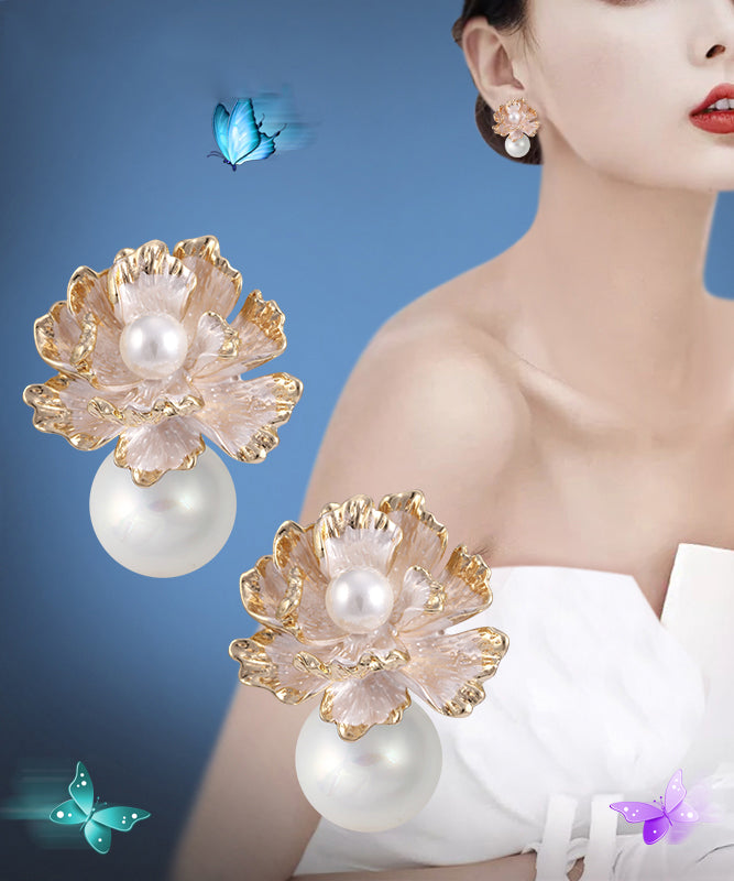 Boutique Gold Sterling Silver Overgild Pearl Stud Earrings