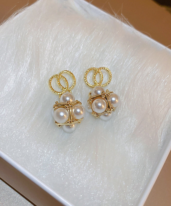 Boutique Gold Sterling Silver Overgild Zircon Pearl Drop Earrings Kx1024