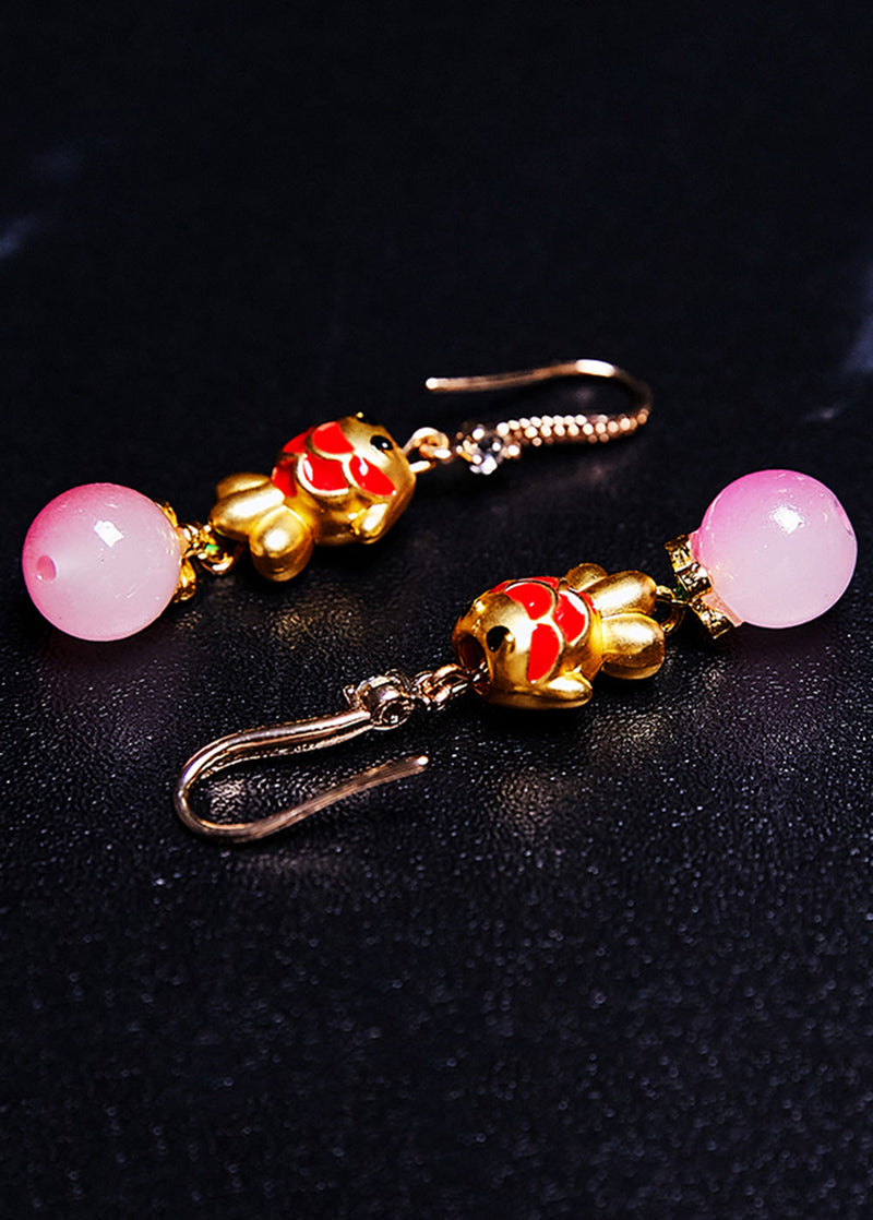 Boutique Pink Crystal Dog Gilding Drop Earrings
